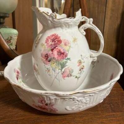 Antique hand painted Bowl and Pitcher set
