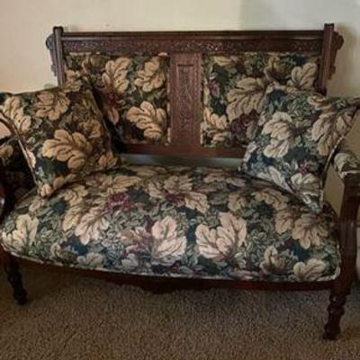 Antique walnut parlor settee