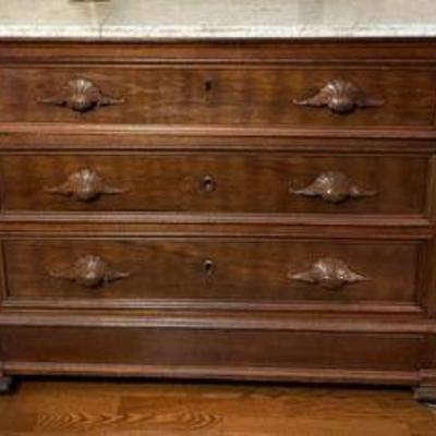 Walnut Antique Chest with Marble Top