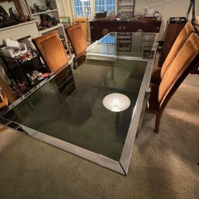 Milo Baughman dining table for DIA, smoked glass and chrome,  55
