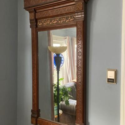 Victorian wood hall mirror 