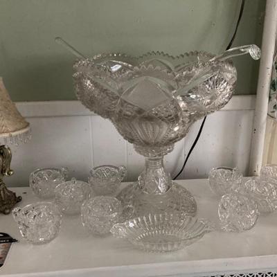 Gorgeous antique pressed glass punch set 