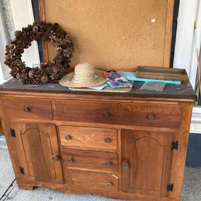 Primitive sideboard - one drawer corner as is 