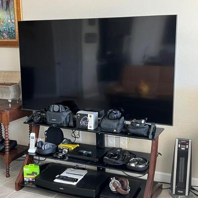 70" SAMSUNG TV, CAMERAS, MEDIA STAND
