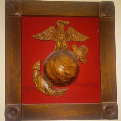 Hand carved wood plaque Marine