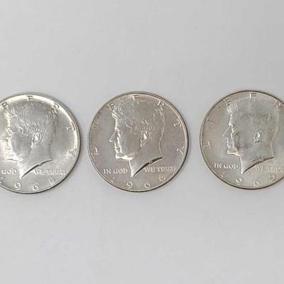 #1454 â€¢ (3) 40% Silver Kennedy Half Dollars
