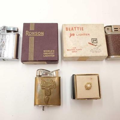 #1826 â€¢ (3) Vintage Lighters & Pearl Pin
