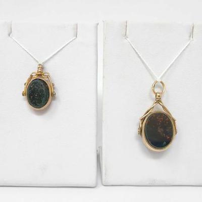 #899 â€¢ (2) 9k Gold Semi-Precious Stone Pendants, 10g
