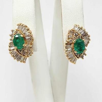 #720 â€¢ 14k Yellow Gold Emerald & Diamond Earrings, 9.33g

