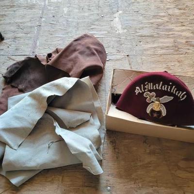#2926 â€¢ (2) Pieces of Fabric & Shriners Hat

