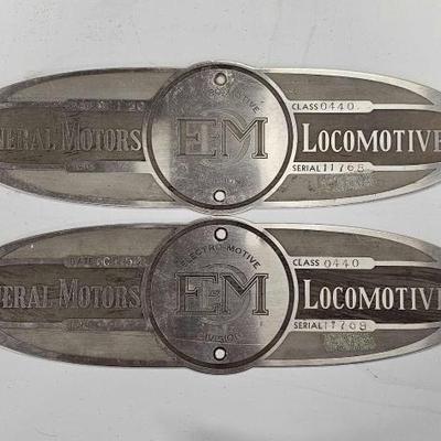 #7128 â€¢ Original Pair of 1950 General Motors Locomotive EMD Manufacturer Plates
