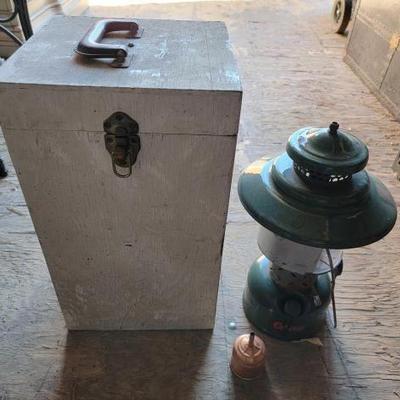 #2936 â€¢ Coleman Lantern with Wooden Carrying Box

