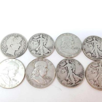 #1402 â€¢ (8) 1910-1963 Half Dollars
