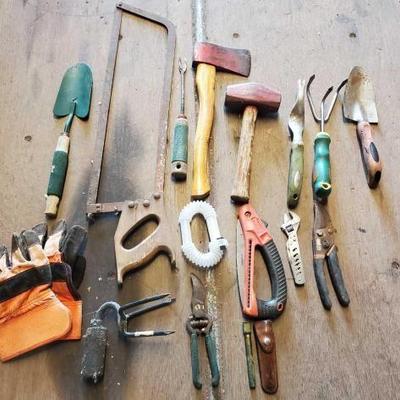 #3110 â€¢ Yard Tools: Saw, Garden Shovel, Ax, Golves, Hammer
