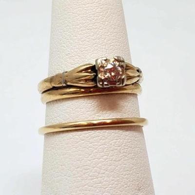 #710 â€¢ 14k Gold Diamond Ring and Gold Band , 3g
