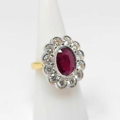 #600 â€¢ 18k White & Yellow Gold Ring with 2ct Ruby & 1.75ct Diamonds, 9.58g
