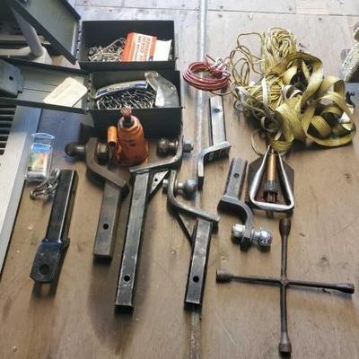 #3534 â€¢ Tier Chains, (6) Hitches, Tow Rope, Car Lug Wrench

