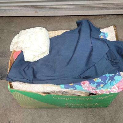 #2012 â€¢ Box of Fabric, Shoes, Bowl, Hair Brush & More
