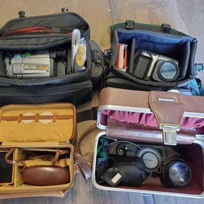 #3030 â€¢ (2) Vintage Cameras, Lenses and Video Camera with Cases
