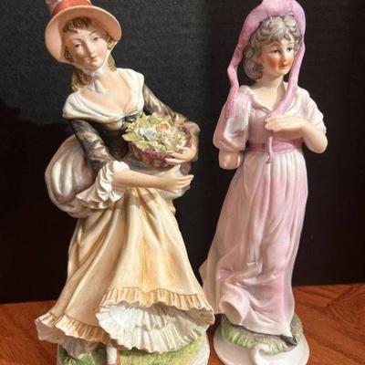 Vintage Porcelain Lefton China, Women w/ Flower Basket KW127, Figurine Marked Mary(10.5â€)