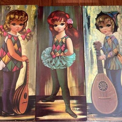 Vintage Eden Harlequin Soroka Sales 1964 Litho Art Moppet Girls Big Eyes 8â€x 20