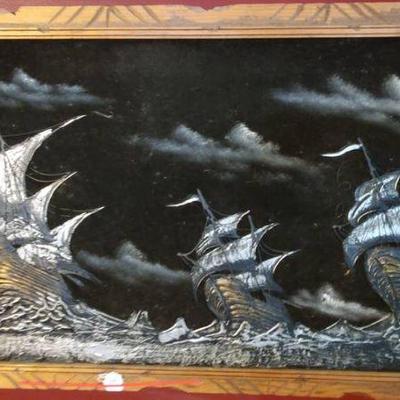 Sailing Ships on Velvet Painting (49x26