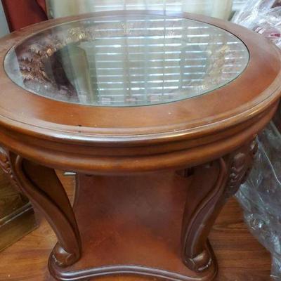 Wood And Glass Round End Table