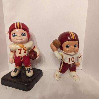 Football Players #77- 6.5" x 12.75" x 6.5, QB #10- 7.75" x 11" x 4.5"