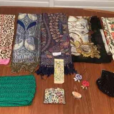 MMF177 Beaded Evening Bag, Scarves, Rhinestone Hair Pins & More!