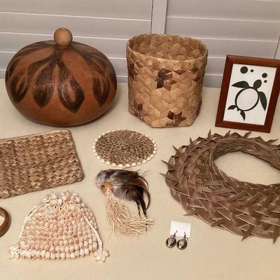 MMF148 Large Gourd Vessel, Koa? Bracelet & Frame, Shell Bag, Woven Items & More!