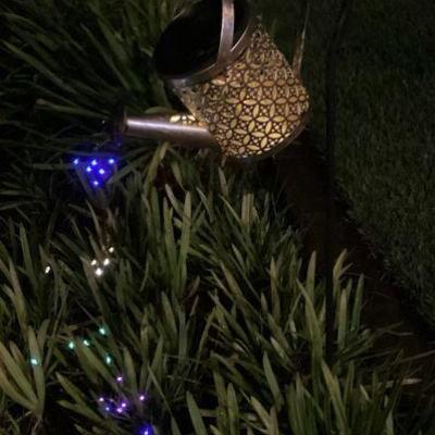 MMF088 Two Metal Watering Can Solar Lights With Metal Stakes New