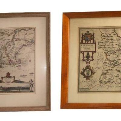 Two Antique Geographical Maps Brecon Wales, Netherlands