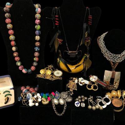 Large Collection Eclectic Costume Jewelry, Some Sterling Silver