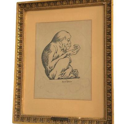 HANS THOMA Pen & Ink on Paper of Monkey