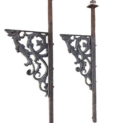 Pair 19th C Architectural Cast Iron Balcony Brackets