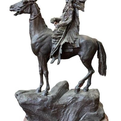 CARL KAUBA Native American on Horseback Bronze Sculpture