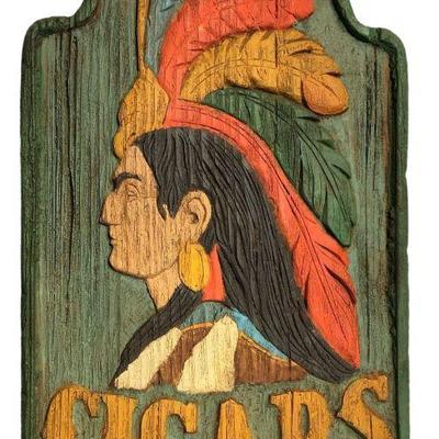 Native American Carved Cigar Advertisement Plaque