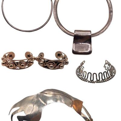 Collection Mostly Italian and Napier Sterling Silver Modernist Jewelry
