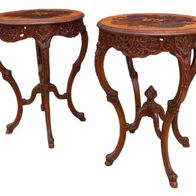 Antique Louis XV Style Carved Side Tables, Pair