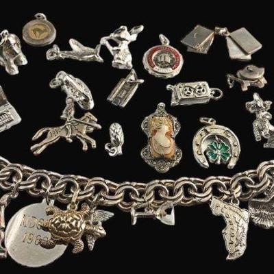 Sterling Silver Charm Bracelet & Some Sterling Silver Charms