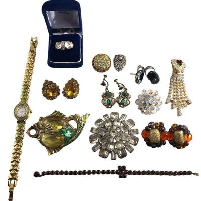 Collection Vintage Rhinestone, Gemstone, & Beaded Costume Jewelry WEISS, EISENBERG