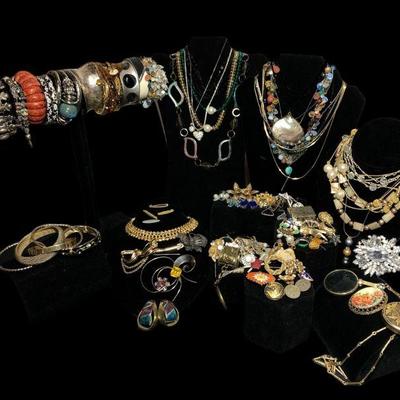 Large Collection Costume Jewelry, Some Sterling Silver
