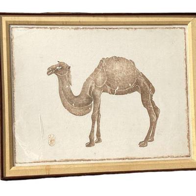 Large Arabic or Egyptian Rubbing of a Camel on Paper