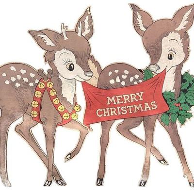 Vintage Reindeer Merry Christmas Store Display Sign