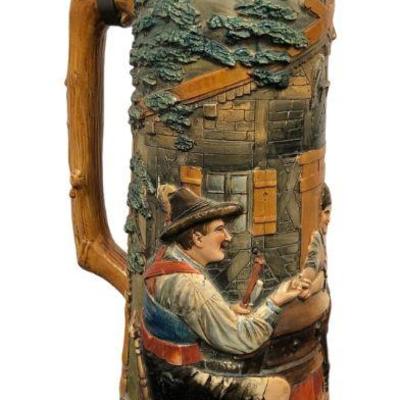 Large 1900's German Hopfen Stoneware Beer Stein