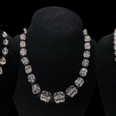 Three 1920's Art Deco Faceted Crystal Necklaces