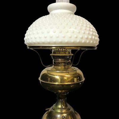 Antique Hobnail Milk Glass Electric Converted Lamp