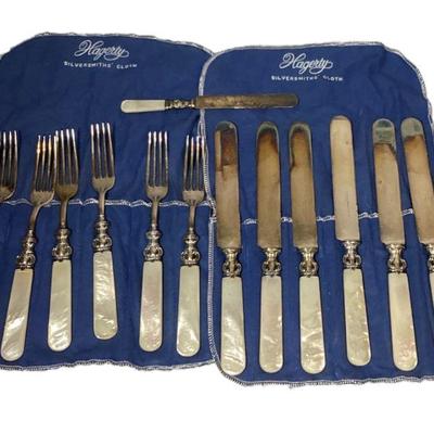Set of 6 Mother of Pearl Sterling Silver Flatware