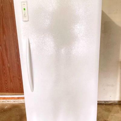 JETH951 Frigidaire Upright Freezer	White Frigidaire upright freezer. Â 3 easy clean wire shelves, 1 pullout drawer and Â 5 door shelves....