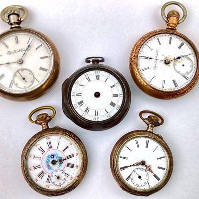 JUCR938 Antique Pocket Watches	Gold plated Elgin 1888 pocket watch, grade 82, run quantity 5,000 - not running. Â Elgin National 1893, 15...